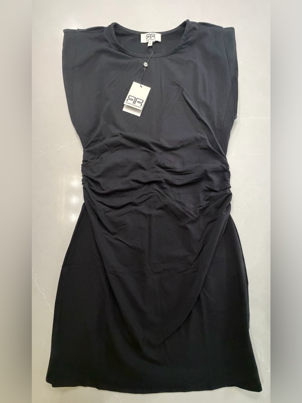 Robert Rodriguez Black Edyie Ruched Cap Sleeve Knit Dress Size Large